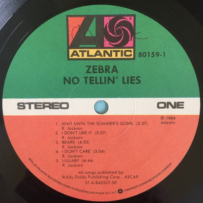 Zebra (8) : No Tellin' Lies (LP, Album, SP )