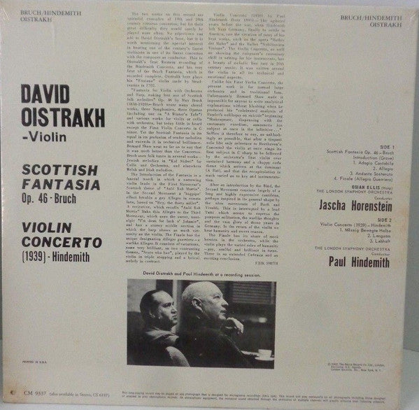 David Oistrakh*, Bruch*, Hindemith*, London Symphony Orchestra, Horenstein* : Scottish Fantasia / Violin Concerto (LP, Album, Mono, ffr)