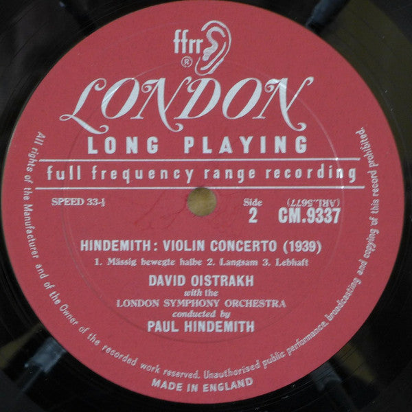 David Oistrakh*, Bruch*, Hindemith*, London Symphony Orchestra, Horenstein* : Scottish Fantasia / Violin Concerto (LP, Album, Mono, ffr)