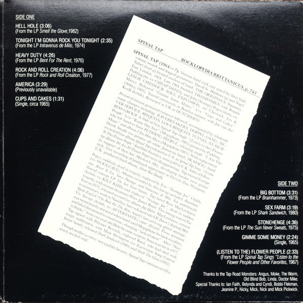 Spinal Tap : From The Original Motion Picture Soundtrack "This Is Spinal Tap" (LP, Album, Hau)