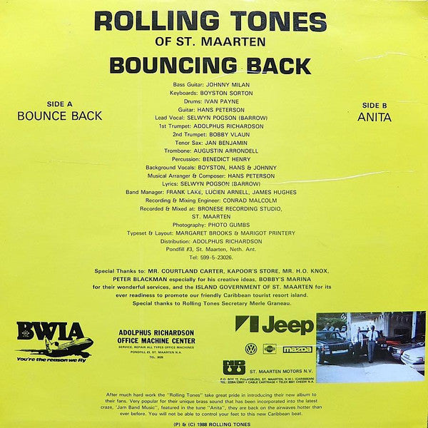 Rolling Tones Of St. Maarten* : Bouncing Back (12")