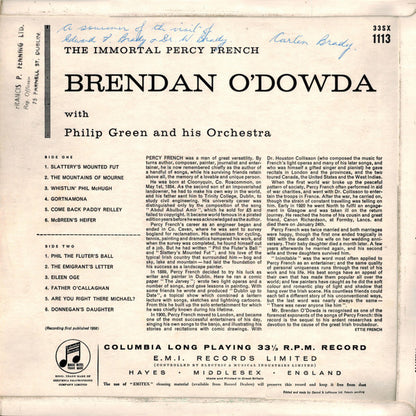 Brendan O'Dowda With Philip Green And His Orchestra : The Immortal Percy French  (LP, Album, Mono, RE)
