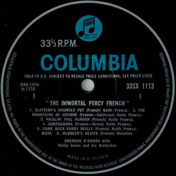 Brendan O'Dowda With Philip Green And His Orchestra : The Immortal Percy French  (LP, Album, Mono, RE)