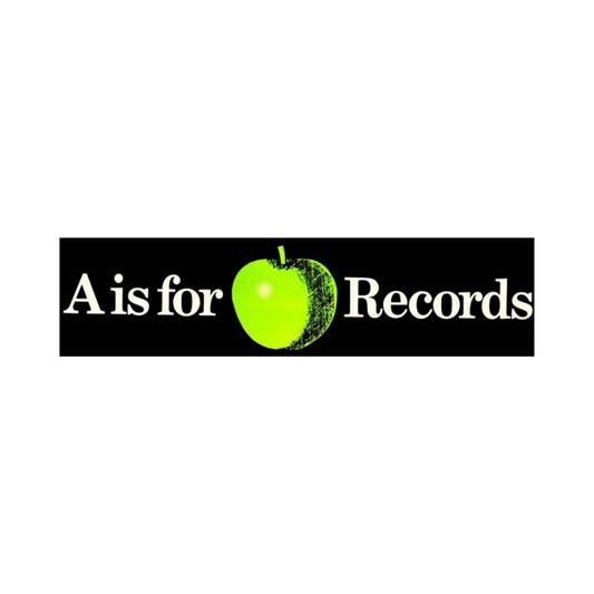 A is for Apple Records Bumper Sticker with black background and apple logo. 