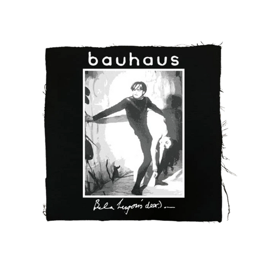 Album cover with 'bauhaus' text and black and white illustration of a person.
