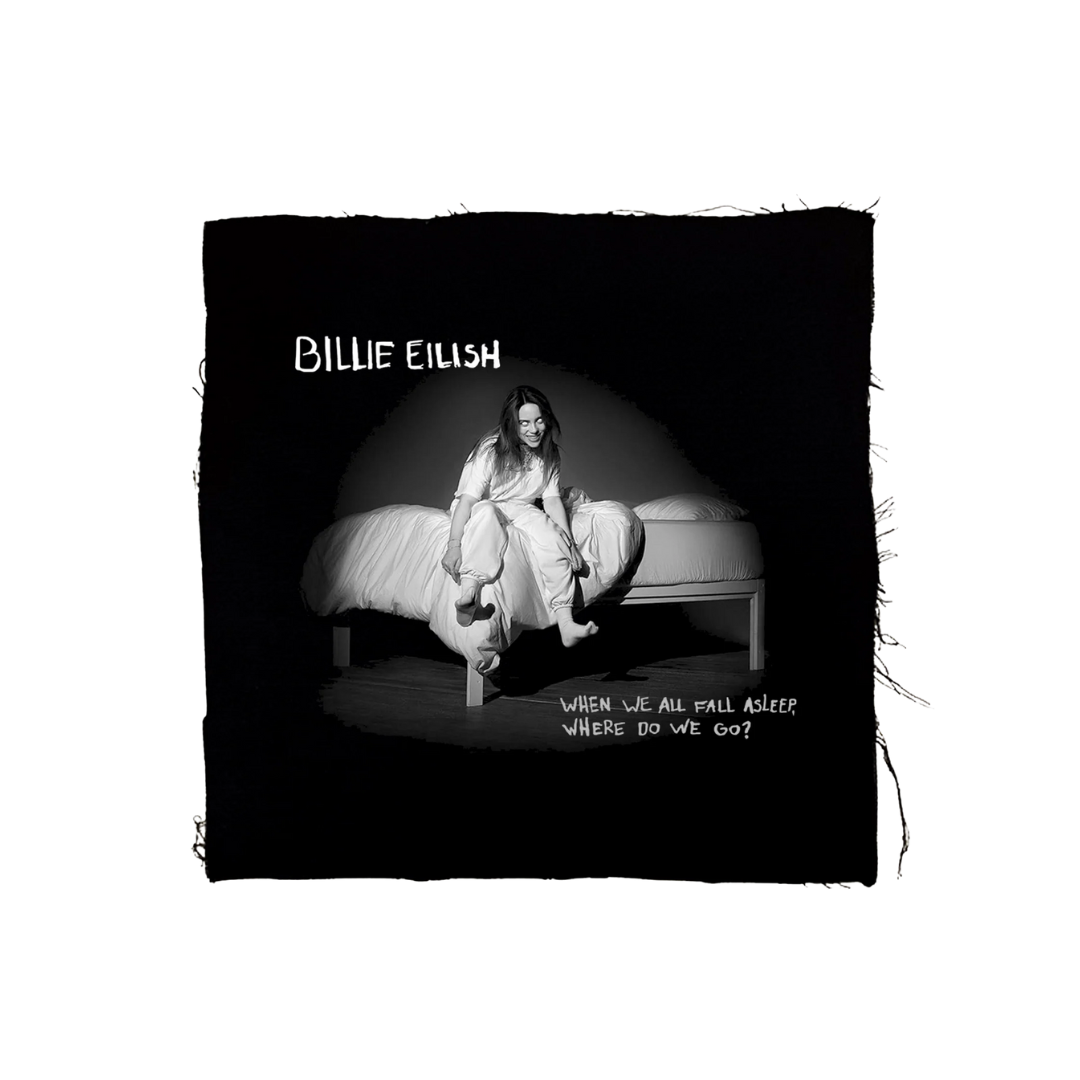 Album cover for Billie Eilish's 'When We All Fall Asleep, Where Do We Go?' with a black border.