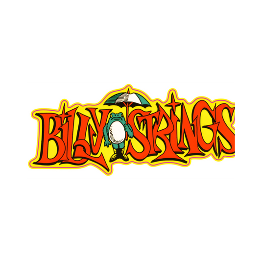 Logo of Billy Strings with a colorful design on a white background