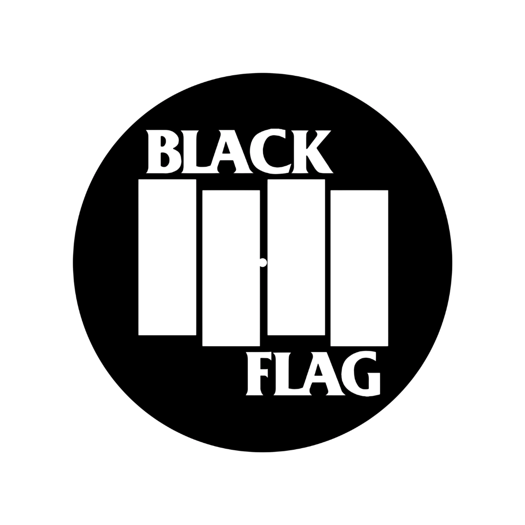 Black and white logo of Black Flag on a black circle
