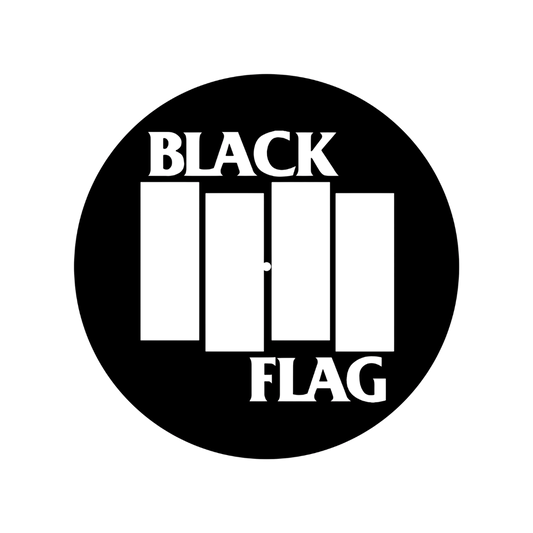 Black and white logo of Black Flag on a black circle