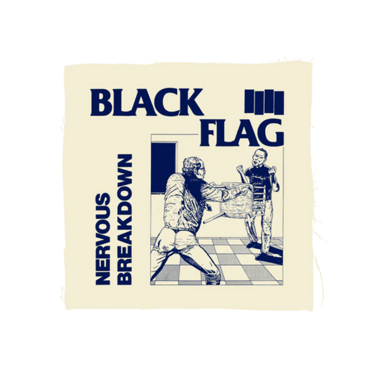 Album cover for 'Nervous Breakdown' by Black Flag with two figures on a checkered floor.