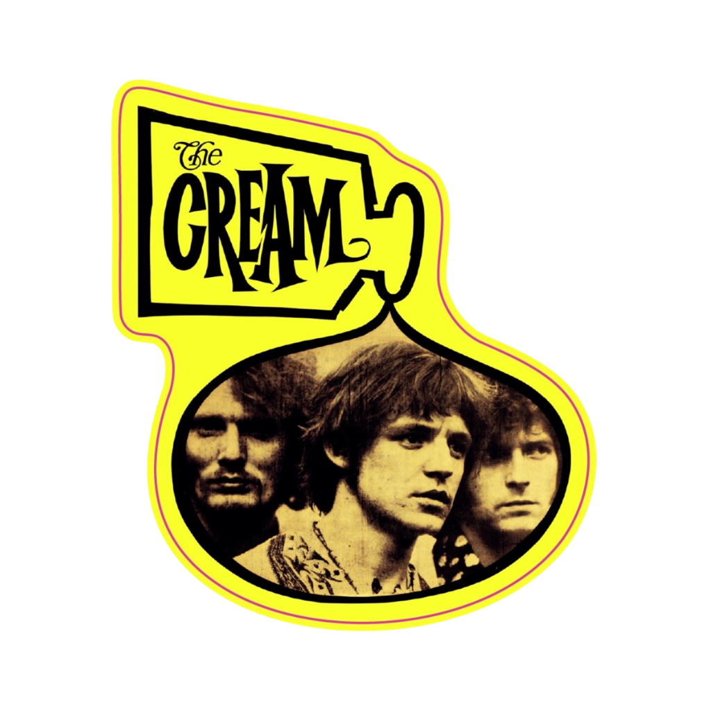 Album cover for 'The Cream' featuring three band members with a yellow border.