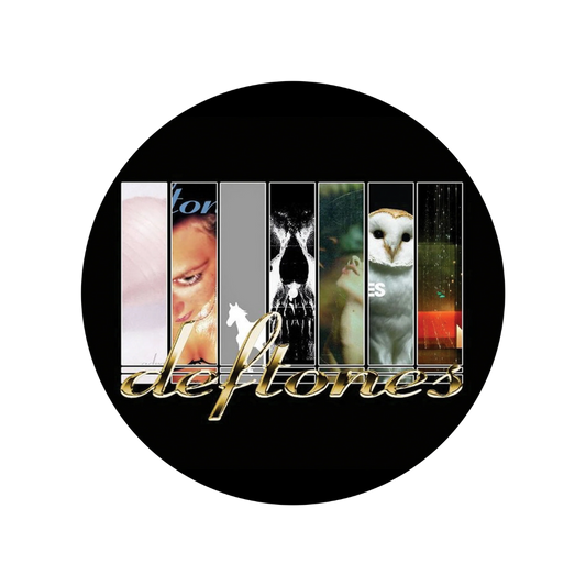 Album cover with vertical images and 'deftones' text on a black background