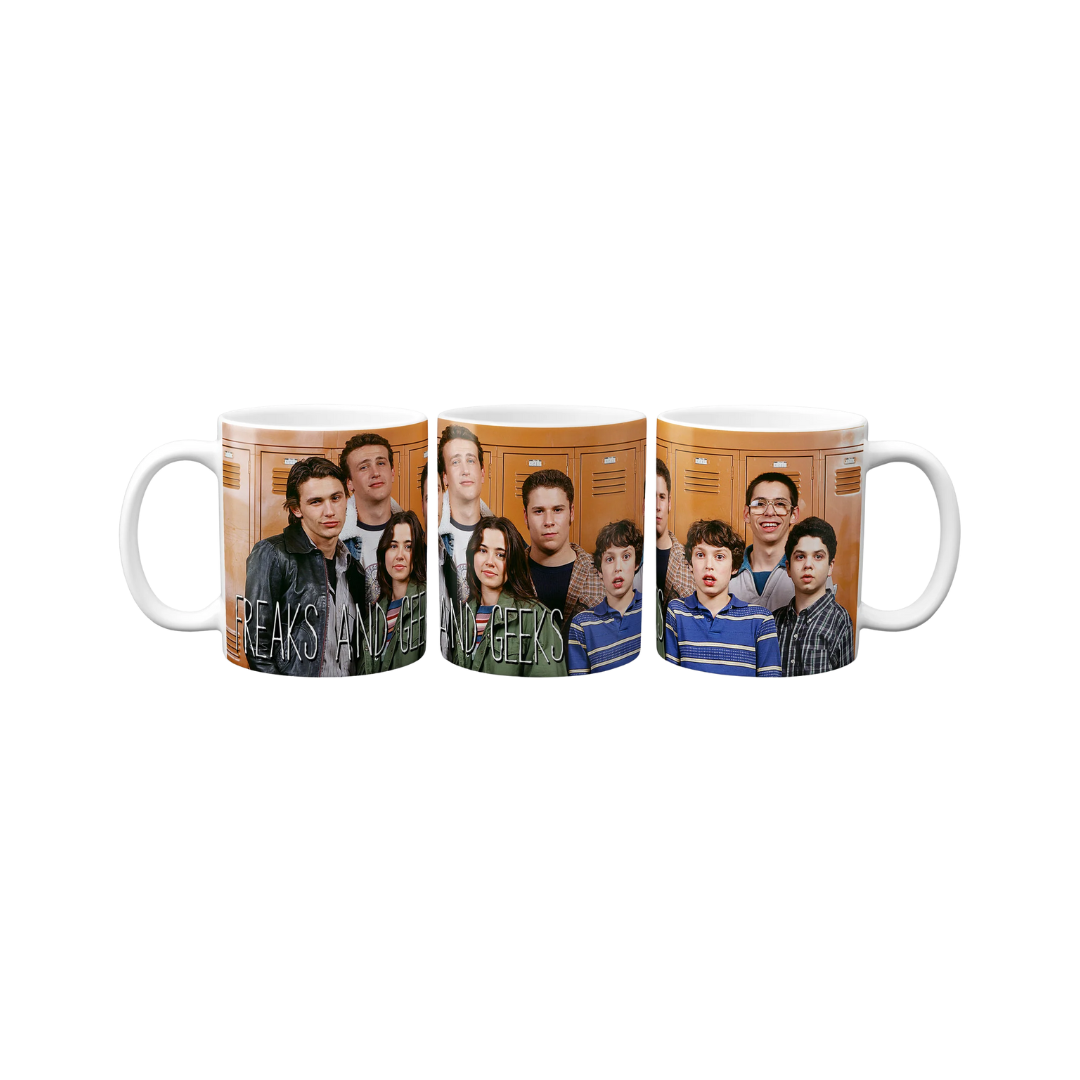 Set of three mugs featuring 'Geeks' design with characters from the show 'Freaks and Geeks'.