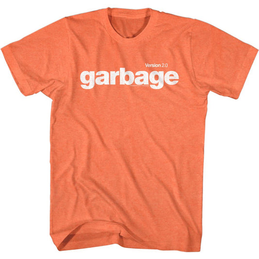 Orange t-shirt with 'garbage Version 2.0' text on a white background