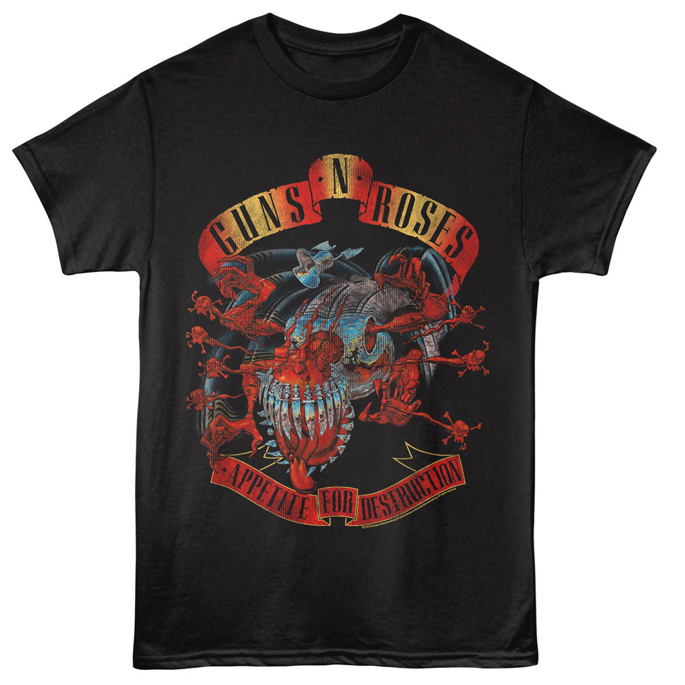 Black t-shirt with Guns N' Roses graphic design on a white background