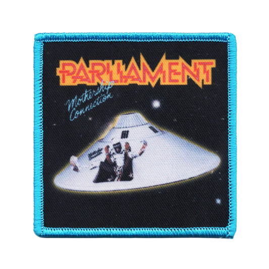 Patch with 'Parliament' logo and UFO design on a black background