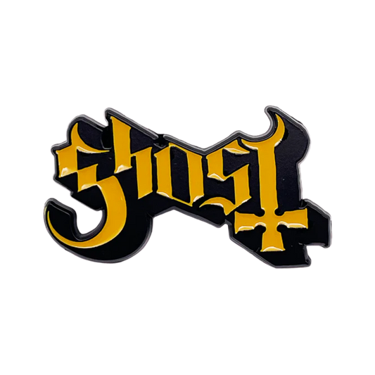 Black and gold 'Ghost' logo on a white background
