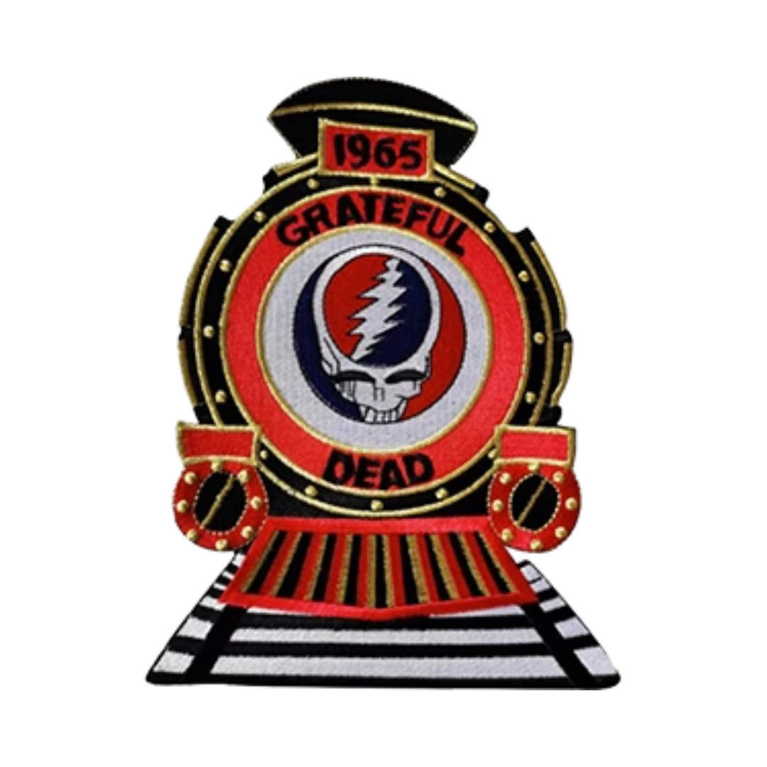 Grateful Dead logo patch with red, black, and white design on a white background