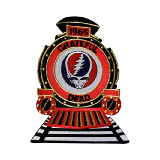 Grateful Dead logo patch with red, black, and white design on a white background