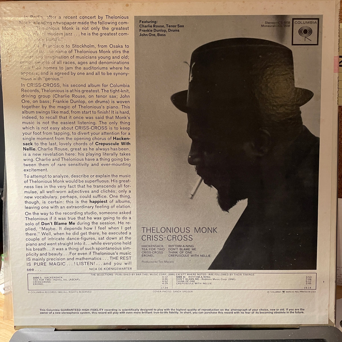Thelonious Monk - Criss Cross LP Mono Sealed original