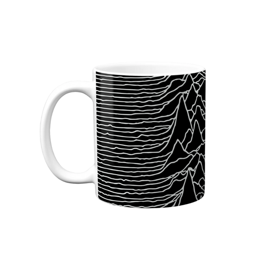 Mug with black and white abstract pattern on a white background