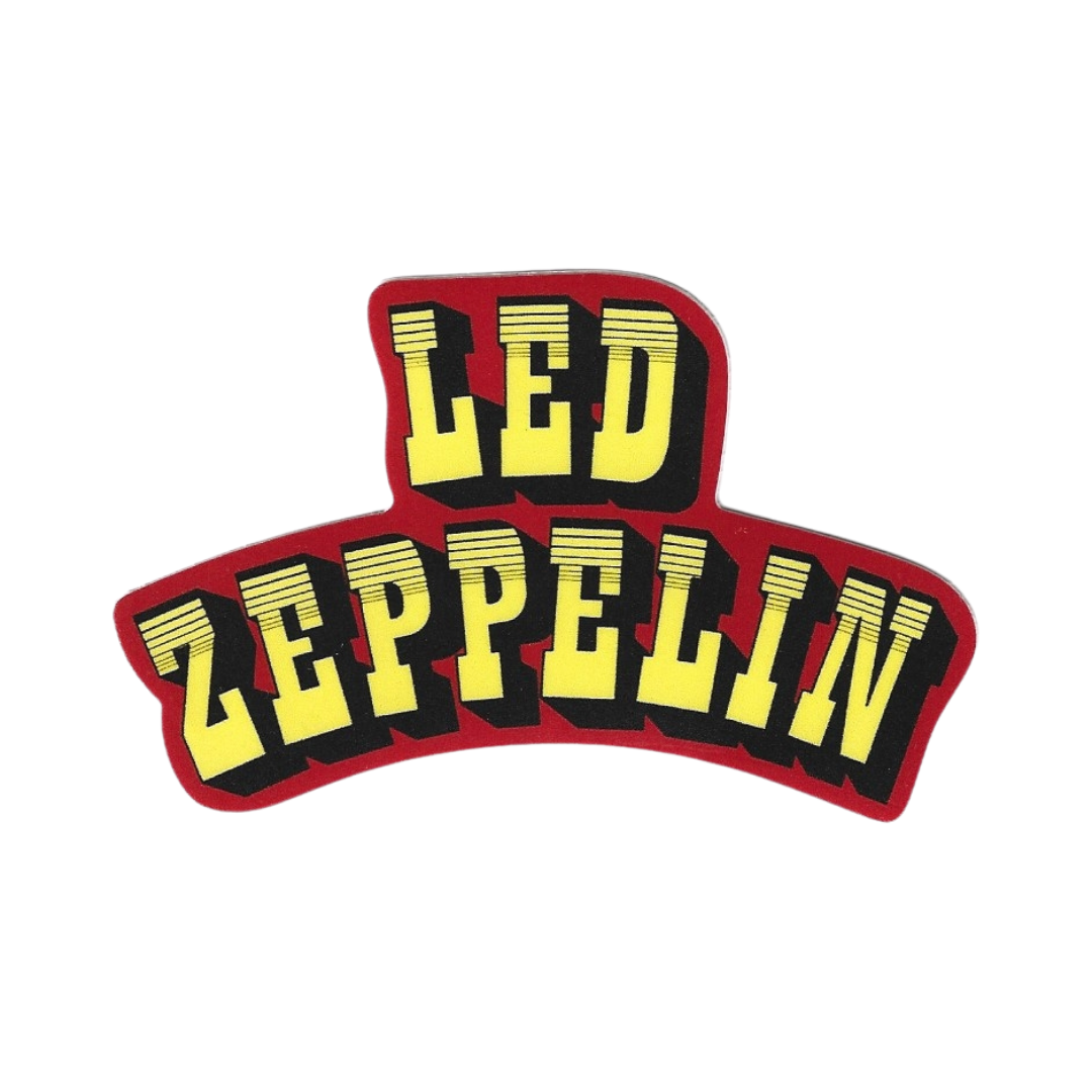 Led Zeppelin logo patch with red border and yellow text on a white background