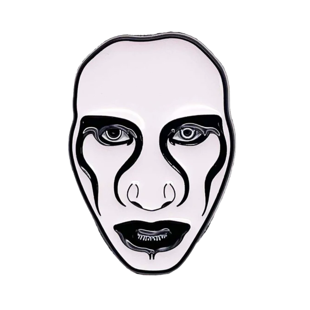 White face mask with black line art on a white background