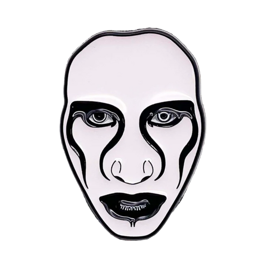 White face mask with black line art on a white background