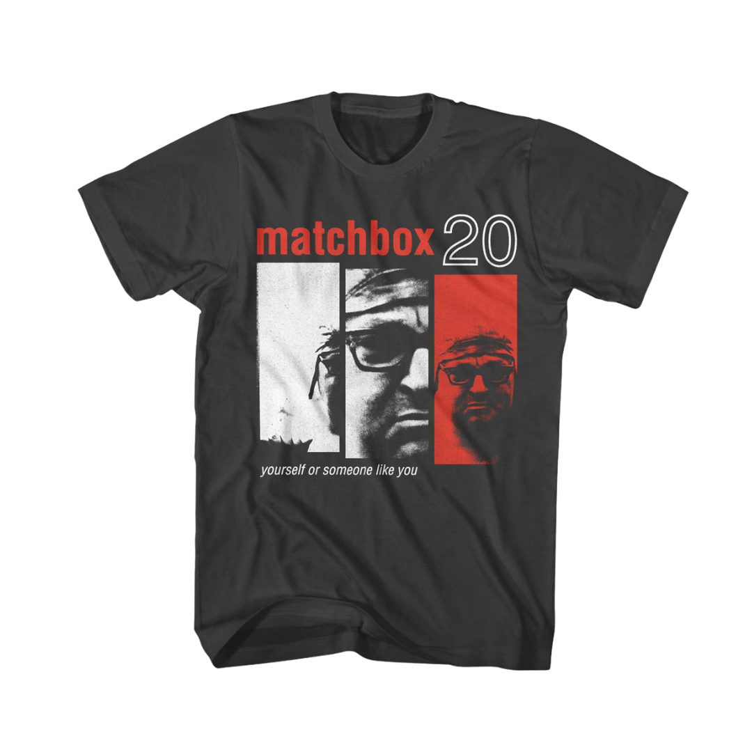 Black t-shirt with Matchbox 20 graphic design on a white background