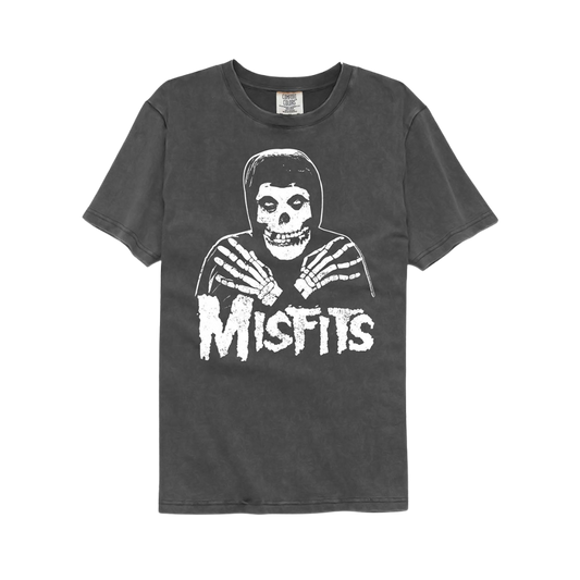 Black t-shirt with skeleton graphic and 'Misfits' text on a white background