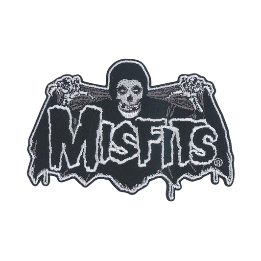 Logo of 'MisFits' with a skull and bats on a white background