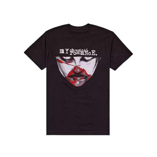 Black t-shirt with graphic design and 'My Chemical Romance' text on a white background