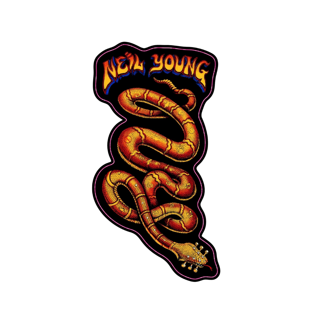Decorative patch with snake design and 'New Young' text on a white background