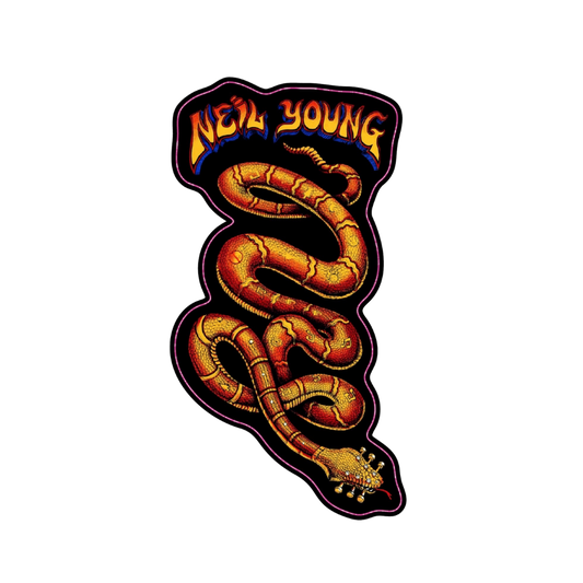 Decorative patch with snake design and 'New Young' text on a white background