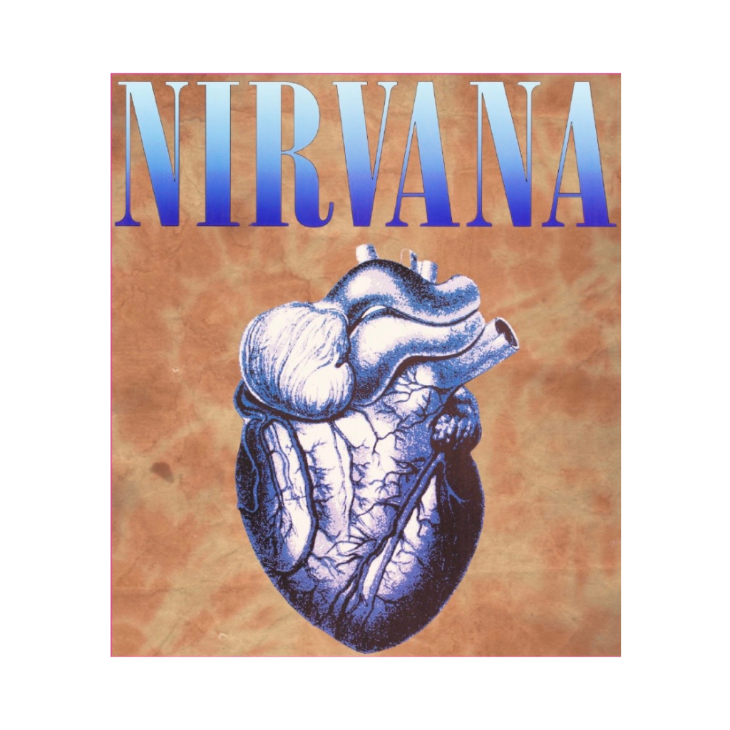 purple and blue nirvana logo with heart sticker