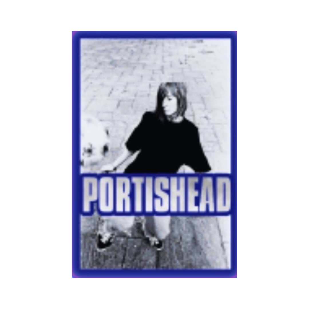 Black and white photo of a person with 'Portishead' text overlay