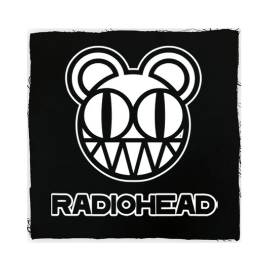 Black blanket with Radiohead logo featuring a bear face design.