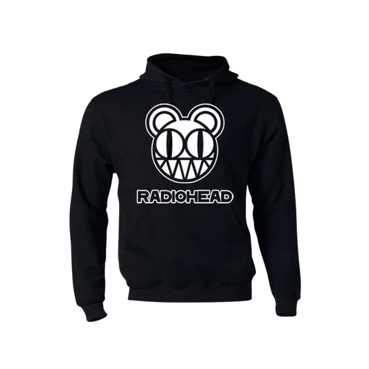 Black hoodie with Radiohead logo on a white background