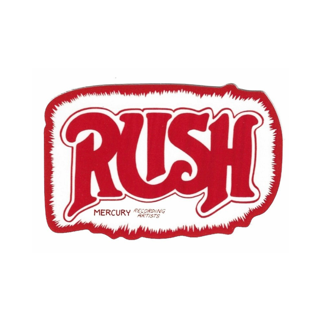 Red 'Rush' logo with 'Mercury Recording Artists' text on a white background