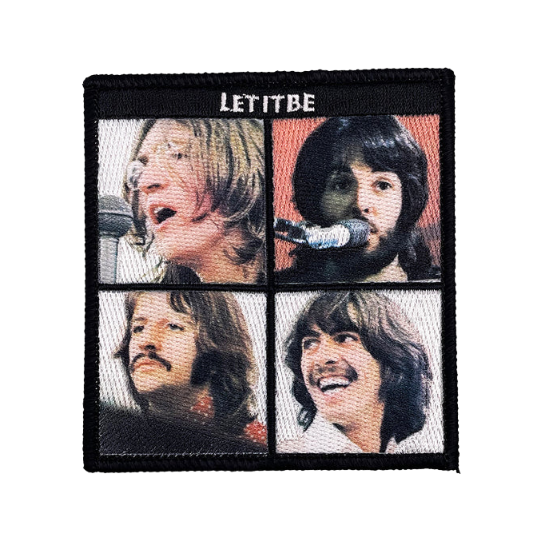 Four-panel patch with images of famous people and the brand 'LETITBE' at the top.