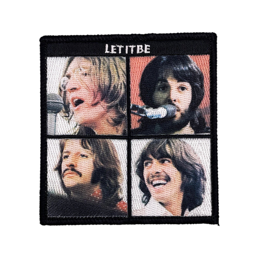 Four-panel patch with images of famous people and the brand 'LETITBE' at the top.