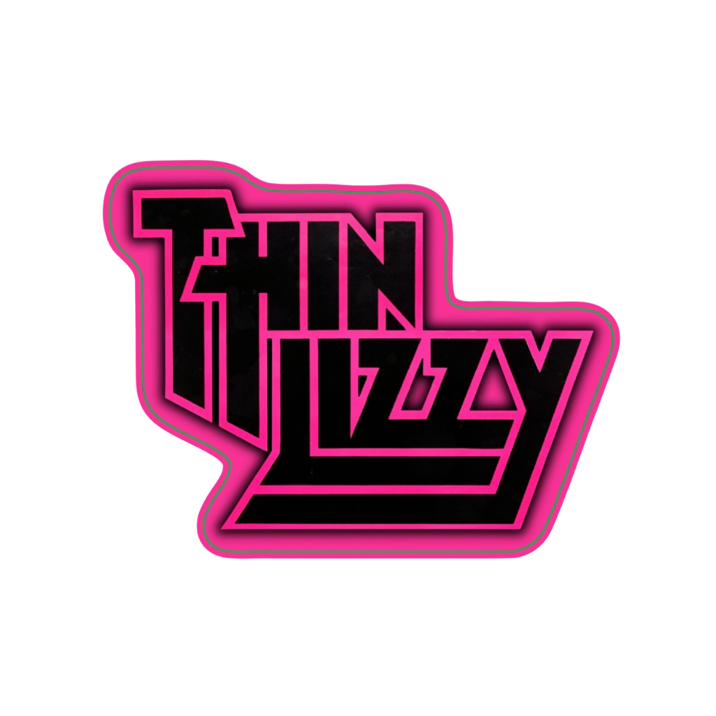 Thin Lizzy logo with pink border on a white background