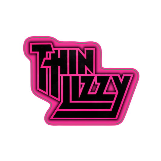 Thin Lizzy logo with pink border on a white background