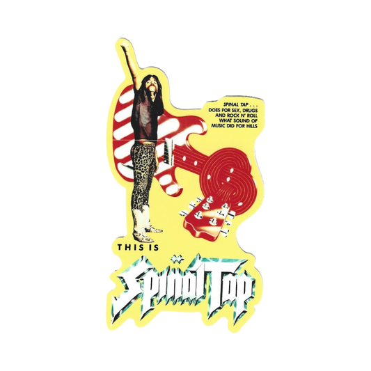 Sticker with a person in a leopard print outfit and text on a white background