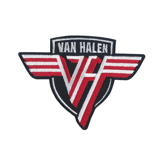 Van Halen logo patch with red and white design on a black background