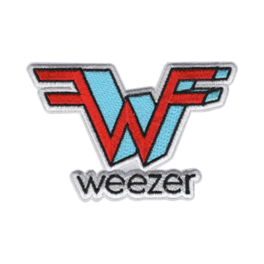 Weezer logo patch with red and blue design on a white background