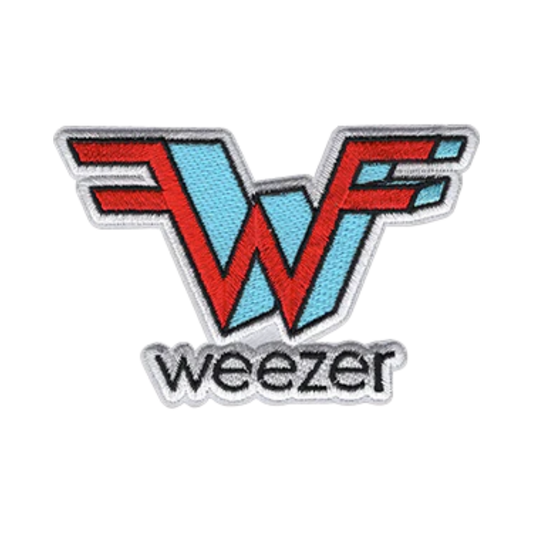 Weezer logo patch with red and blue design on a white background