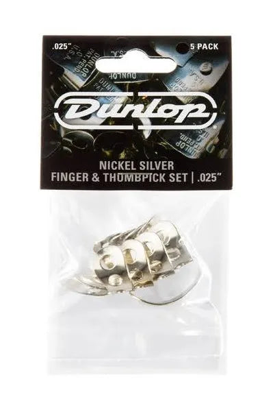 Guitar accessory: Dunlop Nickel Silver Finger and Thumbpicks - .025 inch (5-pack: 4 Fingerpicks, 1 Thumbpick)