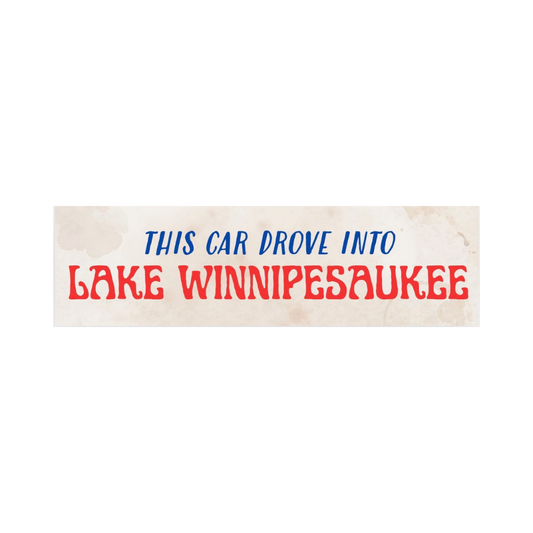 bumper sticker with red and blue font