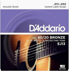D'addario Acoustic Guitar Strings 80/20 Bronze Custom Light .011-.052